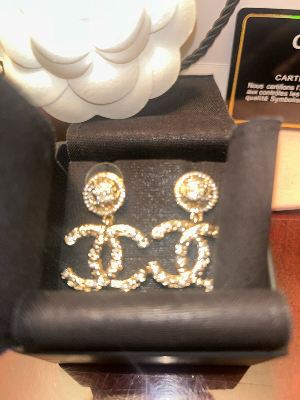 CHANEL Gold Crystal CC Drop Earrings - Picture 3 of 6